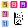 Black line Music player icon isolated on white background. Portable music device. Set icons in color square buttons Royalty Free Stock Photo