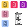 Black line Music player icon isolated on white background. Portable music device. Set icons in color square buttons Royalty Free Stock Photo