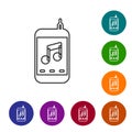 Black line Music player icon isolated on white background. Portable music device. Set icons in color circle buttons Royalty Free Stock Photo