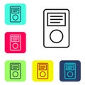 Black line Music player icon isolated on white background. Portable music device. Set icons in color square buttons Royalty Free Stock Photo