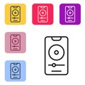 Black line Music player icon isolated on white background. Portable music device. Set icons in color square buttons Royalty Free Stock Photo