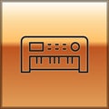 Black line Music synthesizer icon isolated on gold background. Electronic piano. Vector Royalty Free Stock Photo