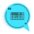 Black line Music synthesizer icon isolated on white background. Electronic piano. Blue speech bubble symbol. Vector