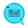 Black line Music synthesizer icon isolated on white background. Electronic piano. Blue speech bubble symbol. Vector