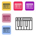 Black line Music synthesizer icon isolated on white background. Electronic piano. Set icons in color square buttons Royalty Free Stock Photo