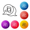 Black line Musical note in speech bubble icon isolated on white background. Music and sound concept. Set icons colorful Royalty Free Stock Photo