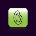 Black line Mussel icon isolated on black background. Fresh delicious seafood. Green square button. Vector.