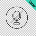 Black line Mute microphone icon isolated on transparent background. Microphone audio muted. Vector Royalty Free Stock Photo
