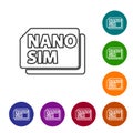 Black line Nano Sim Card icon isolated on white background. Mobile and wireless communication technologies. Network chip