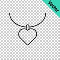 Black line Necklace with heart shaped pendant icon isolated on transparent background. Jewellery decoration Royalty Free Stock Photo