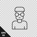 Black line Nerd geek icon isolated on transparent background. Vector Royalty Free Stock Photo
