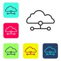 Black line Network cloud connection icon isolated on white background. Social technology. Cloud computing concept. Set Royalty Free Stock Photo