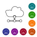 Black line Network cloud connection icon isolated on white background. Social technology. Cloud computing concept. Set Royalty Free Stock Photo