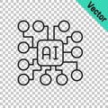 Black line Neural network icon isolated on transparent background. Artificial intelligence AI. Vector