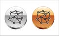 Black line Neural network icon isolated on white background. Artificial Intelligence. Silver-gold circle button. Vector