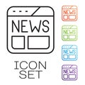 Black line News icon isolated on white background. Newspaper sign. Mass media symbol. Set icons colorful. Vector Royalty Free Stock Photo