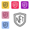 Black line NFT shield icon isolated on white background. Non fungible token. Digital crypto art concept. Set icons in Royalty Free Stock Photo