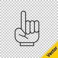 Black line Number 1 one fan hand glove with finger raised icon isolated on transparent background. Symbol of team Royalty Free Stock Photo