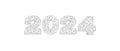 Black line numbers 2024, Happy New Year digital banner background