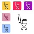 Black line Office chair icon isolated on white background. Set icons in color square buttons. Vector Royalty Free Stock Photo