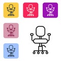 Black line Office chair icon isolated on white background. Set icons in color square buttons. Vector Illustration Royalty Free Stock Photo