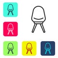 Black line Office chair icon isolated on white background. Set icons in color square buttons. Vector Illustration Royalty Free Stock Photo