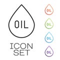 Black line Oil drop icon isolated on white background. Set icons colorful. Vector Royalty Free Stock Photo