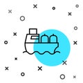 Black line Oil tanker ship icon isolated on white background. Random dynamic shapes. Vector Royalty Free Stock Photo