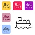 Black line Oil tanker ship icon isolated on white background. Set icons in color square buttons. Vector Royalty Free Stock Photo