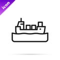 Black line Oil tanker ship icon isolated on white background. Vector Royalty Free Stock Photo