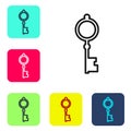 Black line Old key icon isolated on white background. Set icons in color square buttons. Vector Royalty Free Stock Photo