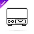 Black line Old video cassette player icon isolated on white background. Old beautiful retro hipster video cassette Royalty Free Stock Photo