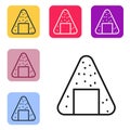 Black line Onigiri icon isolated on white background. Japanese food. Set icons in color square buttons. Vector Royalty Free Stock Photo