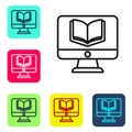 Black line Online class icon isolated on white background. Online education concept. Set icons in color square buttons Royalty Free Stock Photo