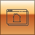 Black line Online real estate house in browser icon isolated on gold background. Home loan concept, rent, buy, buying a Royalty Free Stock Photo