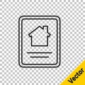 Black line Online real estate house on tablet icon isolated on transparent background. Home loan concept, rent, buy Royalty Free Stock Photo