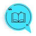 Black line Open book icon isolated on white background. Blue speech bubble symbol. Vector Illustration Royalty Free Stock Photo