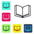 Black line Open book icon isolated on white background. Set icons in color square buttons. Vector Royalty Free Stock Photo