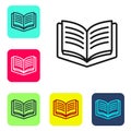 Black line Open book icon isolated on white background. Set icons in color square buttons. Vector Royalty Free Stock Photo