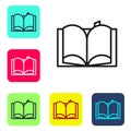 Black line Open book icon isolated on white background. Set icons in color square buttons. Vector Illustration Royalty Free Stock Photo