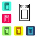 Black line Open matchbox and matches icon isolated on white background. Set icons in color square buttons. Vector Royalty Free Stock Photo
