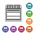 Black line Oven icon isolated on white background. Stove gas oven sign. Set icons in color circle buttons. Vector Royalty Free Stock Photo