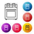 Black line Oven icon isolated on white background. Stove gas oven sign. Set icons colorful circle buttons. Vector Royalty Free Stock Photo