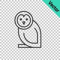 Black line Owl bird icon isolated on transparent background. Animal symbol. Vector Royalty Free Stock Photo