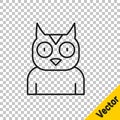Black line Owl bird icon isolated on transparent background. Animal symbol. Vector Royalty Free Stock Photo