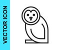 Black line Owl bird icon isolated on white background. Animal symbol. Vector Royalty Free Stock Photo