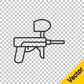 Black line Paintball gun icon isolated on transparent background. Vector Illustration