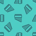 Black line Pan flute icon isolated seamless pattern on green background. Traditional peruvian musical instrument Royalty Free Stock Photo