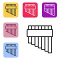 Black line Pan flute icon isolated on white background. Traditional peruvian musical instrument. Zampona. Folk Royalty Free Stock Photo