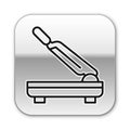 Black line Paper cutter icon isolated on white background. Silver square button. Vector Royalty Free Stock Photo